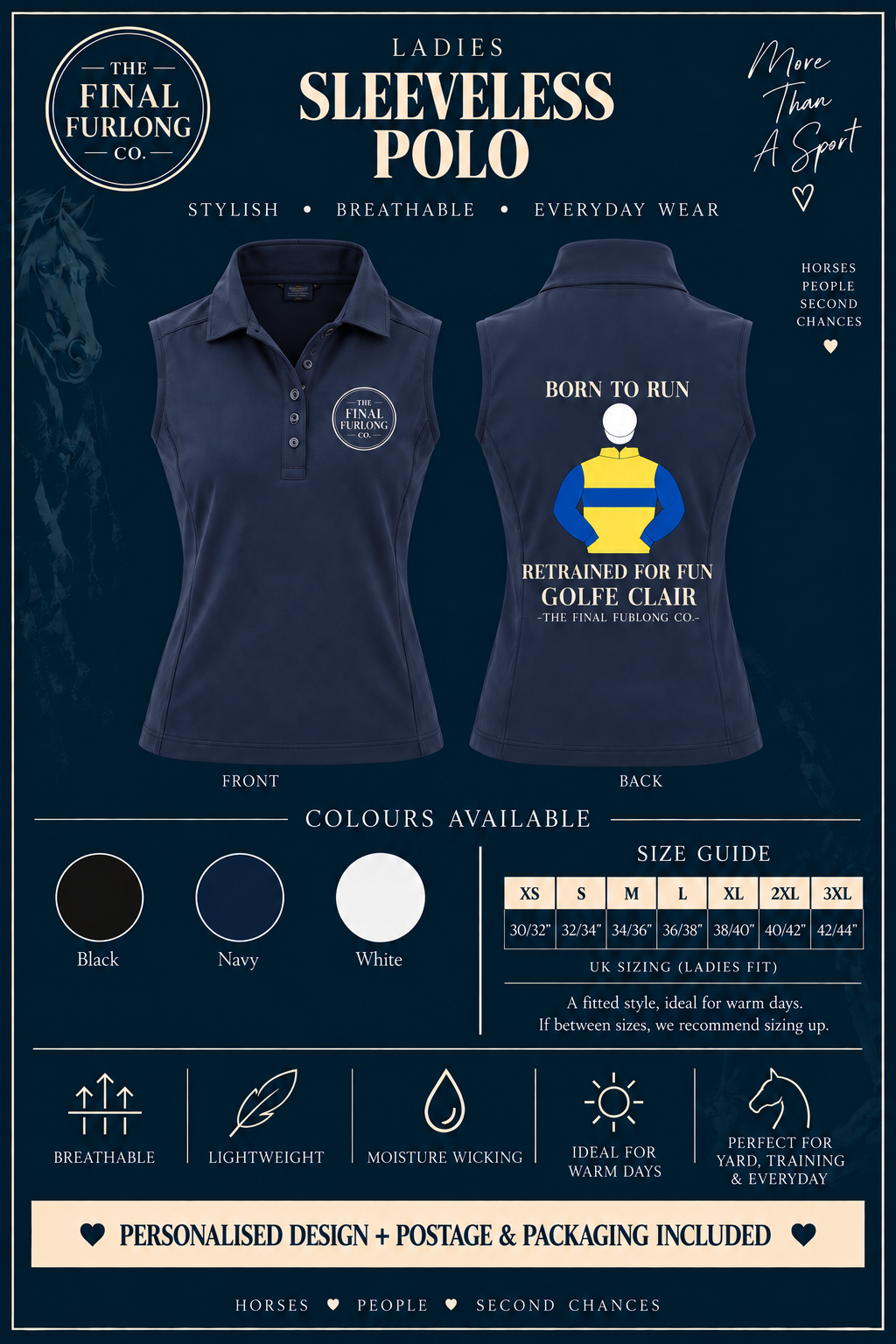 Personalised Ex-Racehorse Ladies Sleeveless Polo
